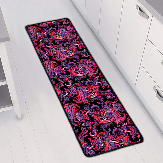 Purple Paisley Pattern Print Long Kitchen Mat
