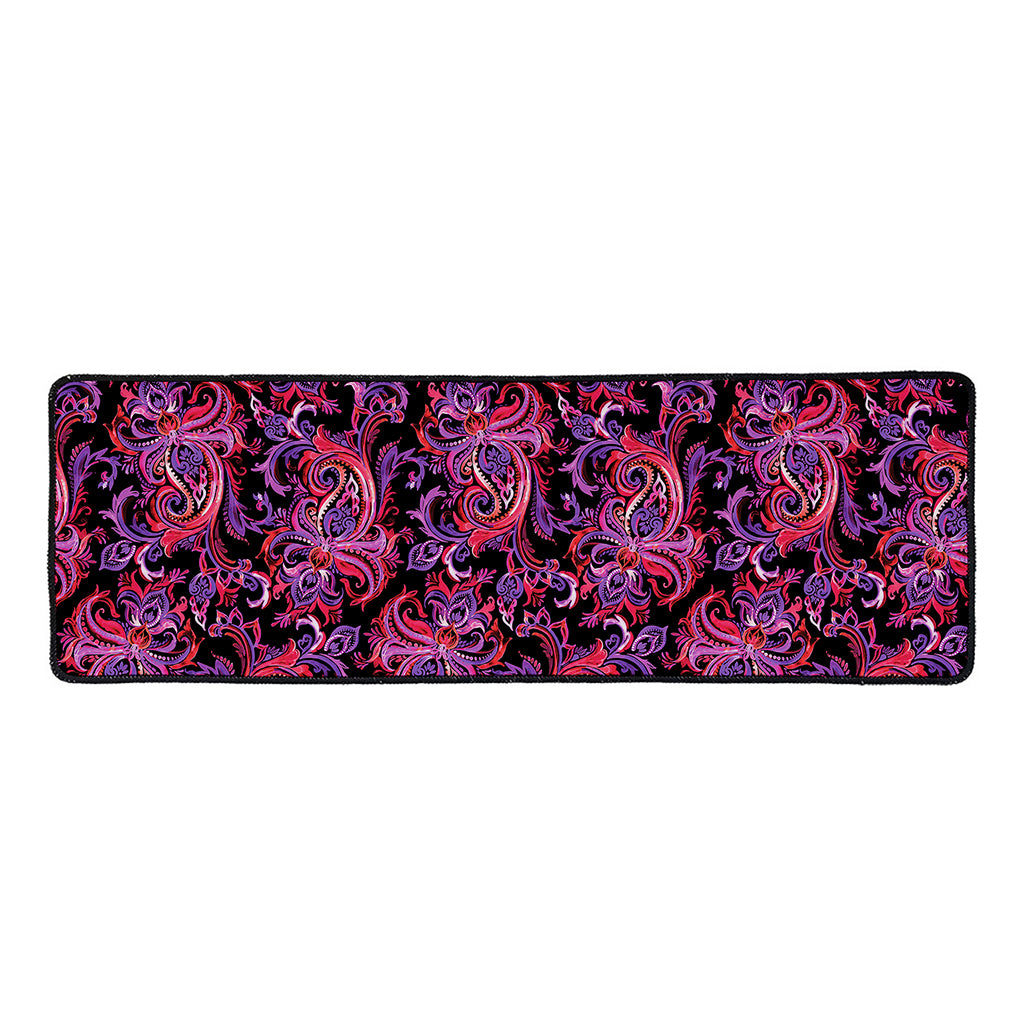Purple Paisley Pattern Print Long Kitchen Mat