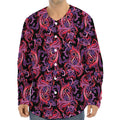 Purple Paisley Pattern Print Long Sleeve Baseball Jersey