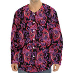 Purple Paisley Pattern Print Long Sleeve Baseball Jersey