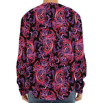 Purple Paisley Pattern Print Long Sleeve Baseball Jersey