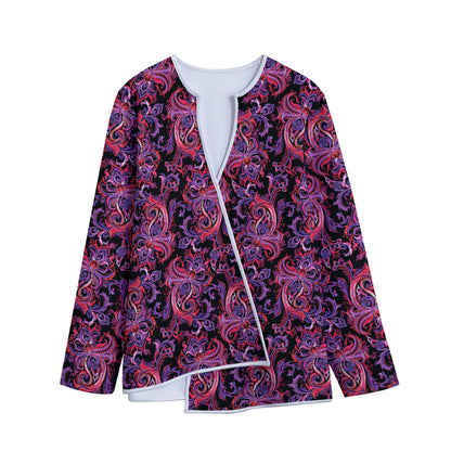 Purple Paisley Pattern Print Long Sleeve Short Coat
