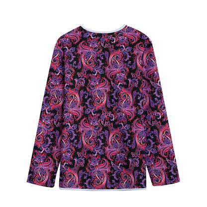 Purple Paisley Pattern Print Long Sleeve Short Coat