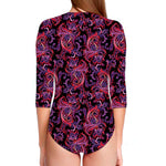 Purple Paisley Pattern Print Long Sleeve Swimsuit