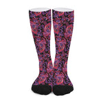 Purple Paisley Pattern Print Long Socks