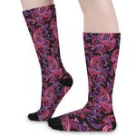 Purple Paisley Pattern Print Long Socks