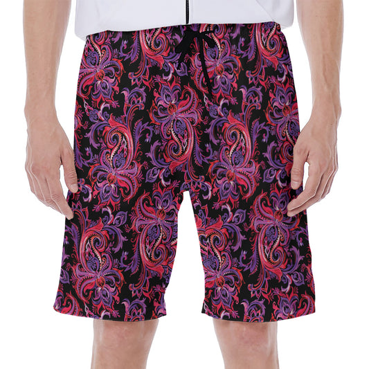 Purple Paisley Pattern Print Men's Beach Shorts