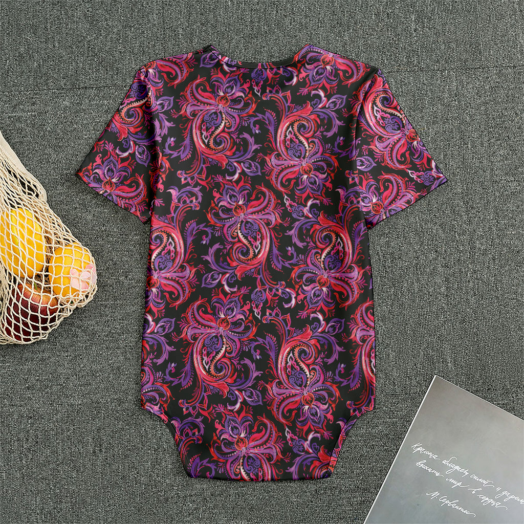 Purple Paisley Pattern Print Men's Bodysuit