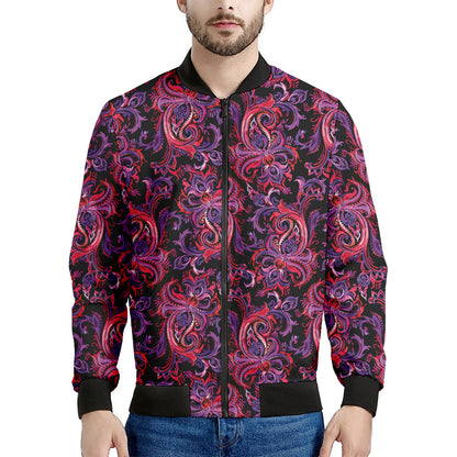 Purple Paisley Pattern Print Men's Bomber Jacket