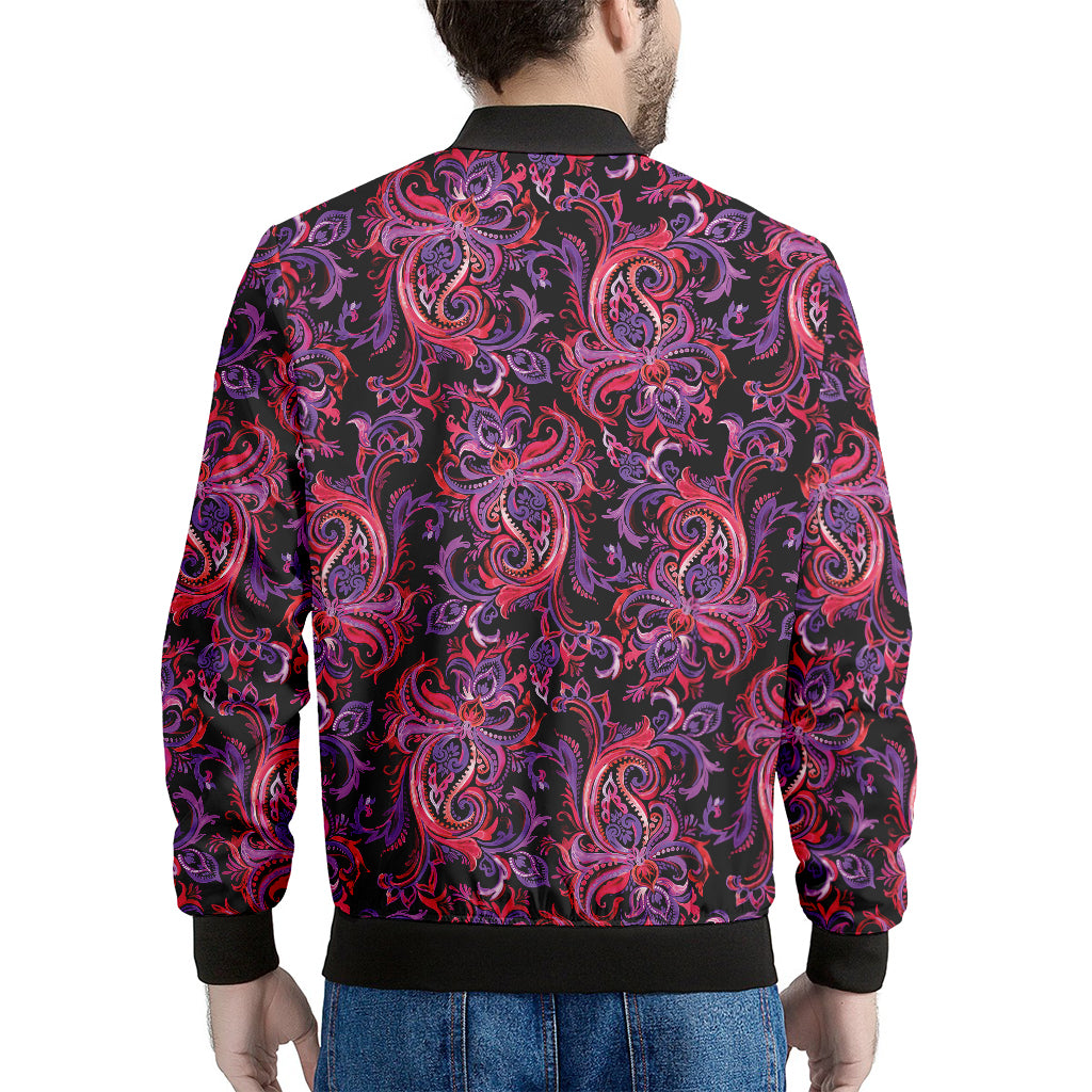 Purple Paisley Pattern Print Men's Bomber Jacket
