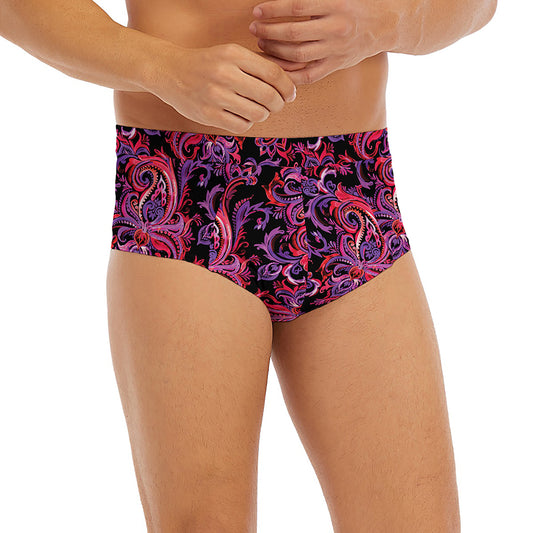 Purple Paisley Pattern Print Men's Briefs