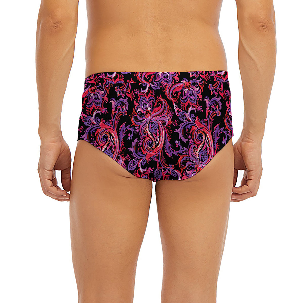Purple Paisley Pattern Print Men's Briefs