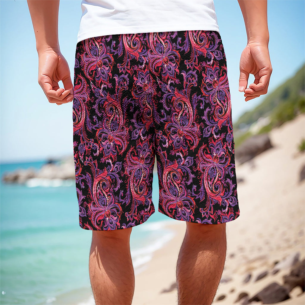 Purple Paisley Pattern Print Men's Cargo Shorts