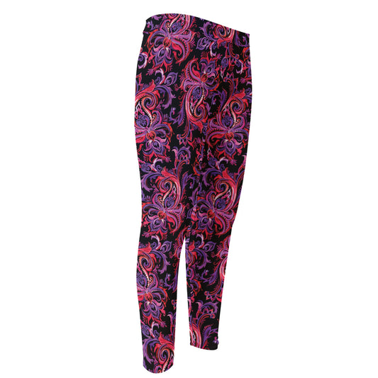 Purple Paisley Pattern Print Men's Compression Pants