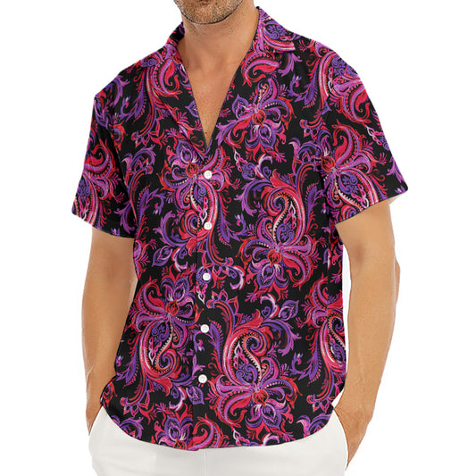 Purple Paisley Pattern Print Men's Deep V-Neck Shirt