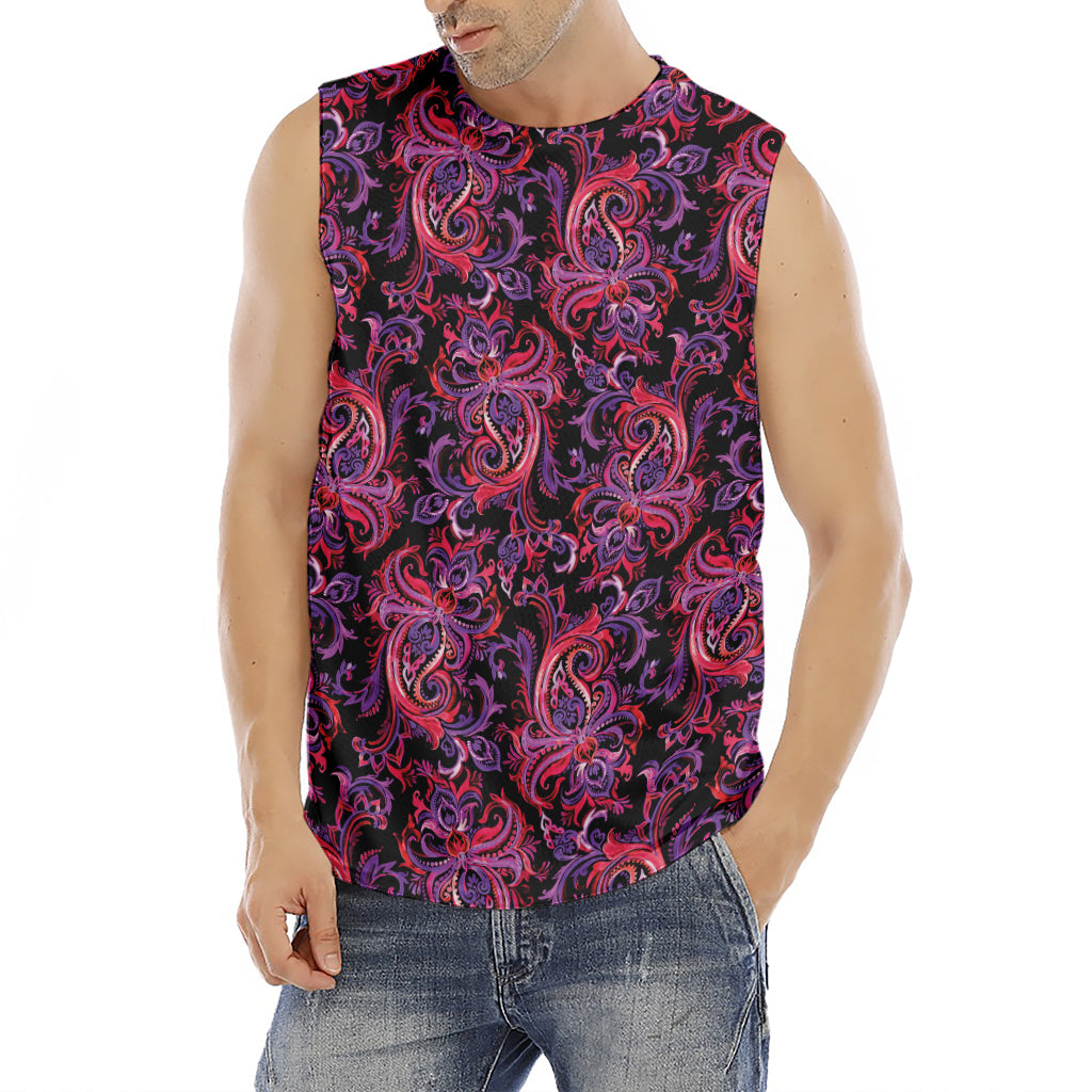 Purple Paisley Pattern Print Men's Fitness Tank Top