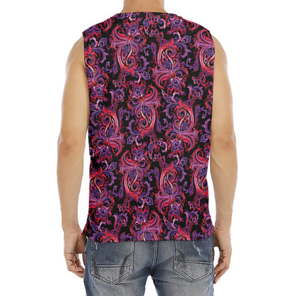 Purple Paisley Pattern Print Men's Fitness Tank Top