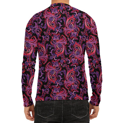 Purple Paisley Pattern Print Men's Long Sleeve Rash Guard