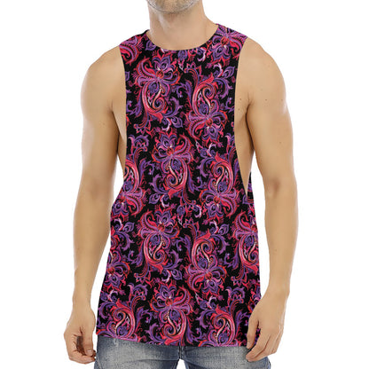 Purple Paisley Pattern Print Men's Muscle Tank Top