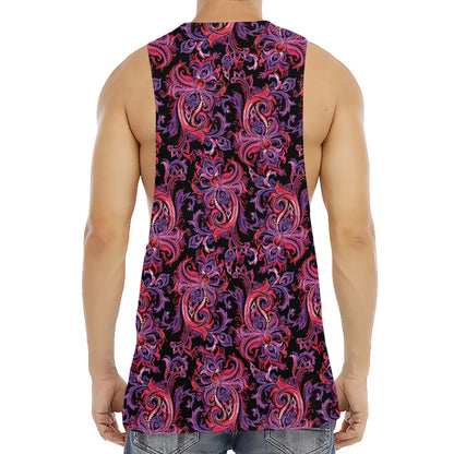 Purple Paisley Pattern Print Men's Muscle Tank Top