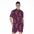 Purple Paisley Pattern Print Men's Romper