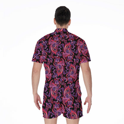 Purple Paisley Pattern Print Men's Rompers