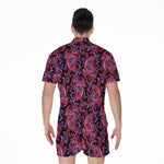 Purple Paisley Pattern Print Men's Rompers