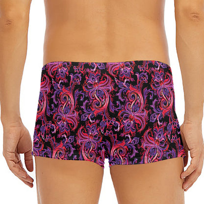 Purple Paisley Pattern Print Men's Short Boxer Briefs