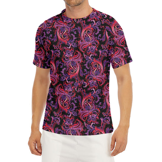 Purple Paisley Pattern Print Men's Short Sleeve Rash Guard