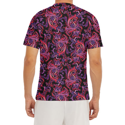 Purple Paisley Pattern Print Men's Short Sleeve Rash Guard