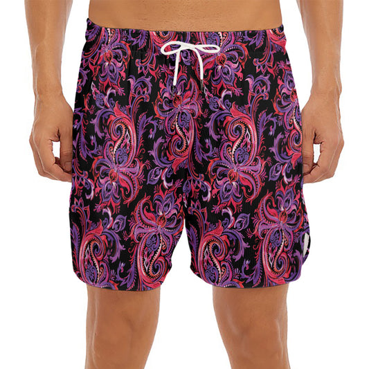 Purple Paisley Pattern Print Men's Split Running Shorts