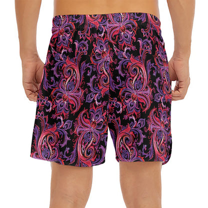 Purple Paisley Pattern Print Men's Split Running Shorts