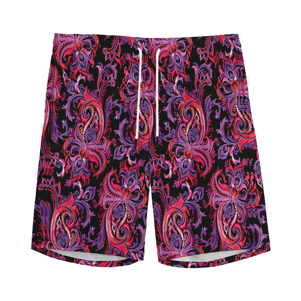 Purple Paisley Pattern Print Men's Sports Shorts