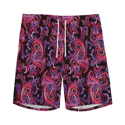 Purple Paisley Pattern Print Men's Sports Shorts