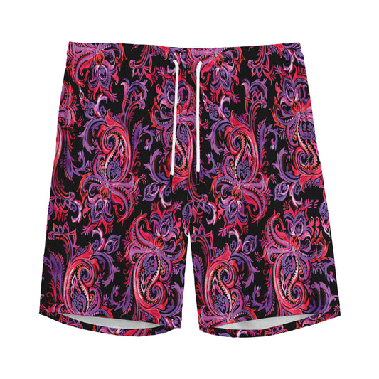 Purple Paisley Pattern Print Men's Sports Shorts