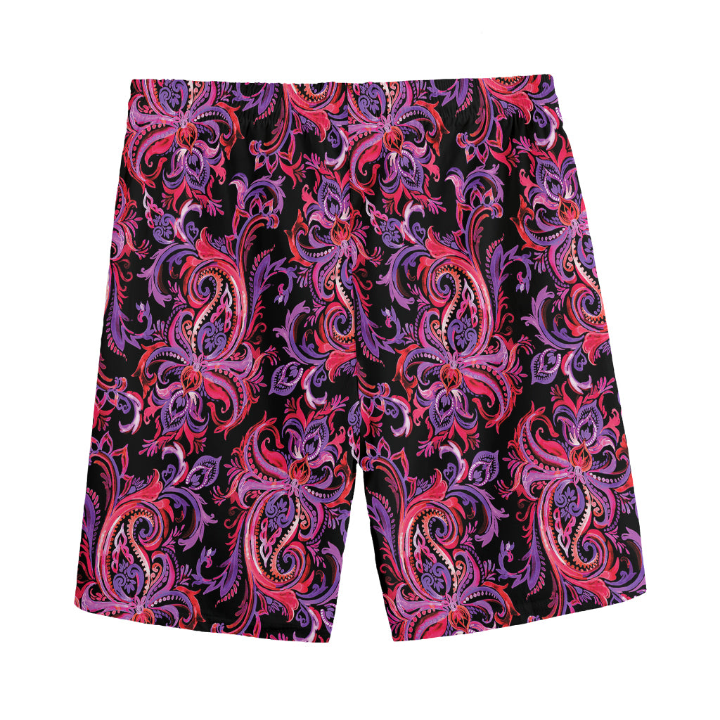 Purple Paisley Pattern Print Men's Sports Shorts