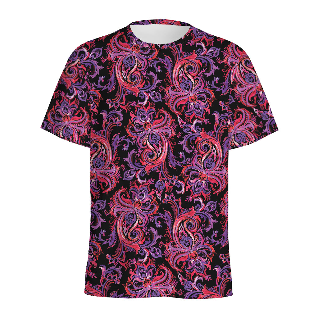 Purple Paisley Pattern Print Men's Sports T-Shirt