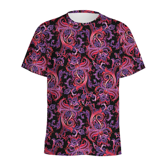 Purple Paisley Pattern Print Men's Sports T-Shirt