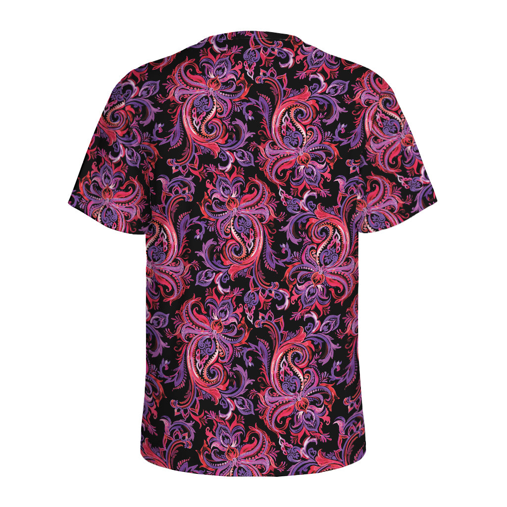 Purple Paisley Pattern Print Men's Sports T-Shirt