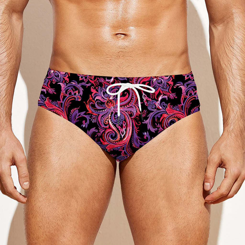 Purple Paisley Pattern Print Men's Swim Briefs