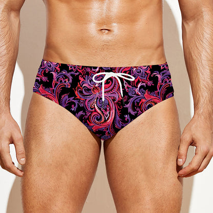 Purple Paisley Pattern Print Men's Swim Briefs