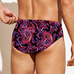 Purple Paisley Pattern Print Men's Swim Briefs