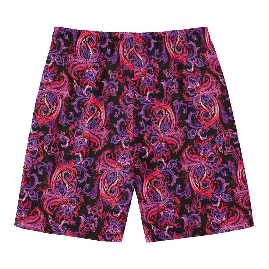 Purple Paisley Pattern Print Men's Swim Trunks