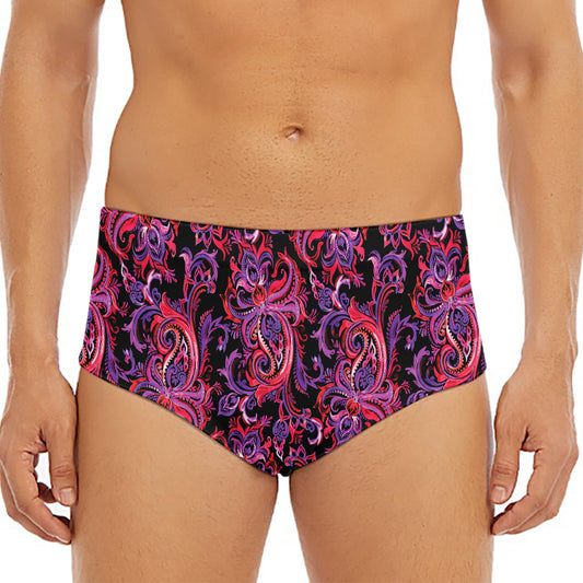 Purple Paisley Pattern Print Men's Triangle Swim Briefs