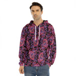 Purple Paisley Pattern Print Men's Velvet Pullover Hoodie