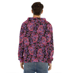 Purple Paisley Pattern Print Men's Velvet Pullover Hoodie