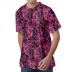 Purple Paisley Pattern Print Men's Velvet T-Shirt
