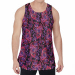 Purple Paisley Pattern Print Men's Velvet Tank Top