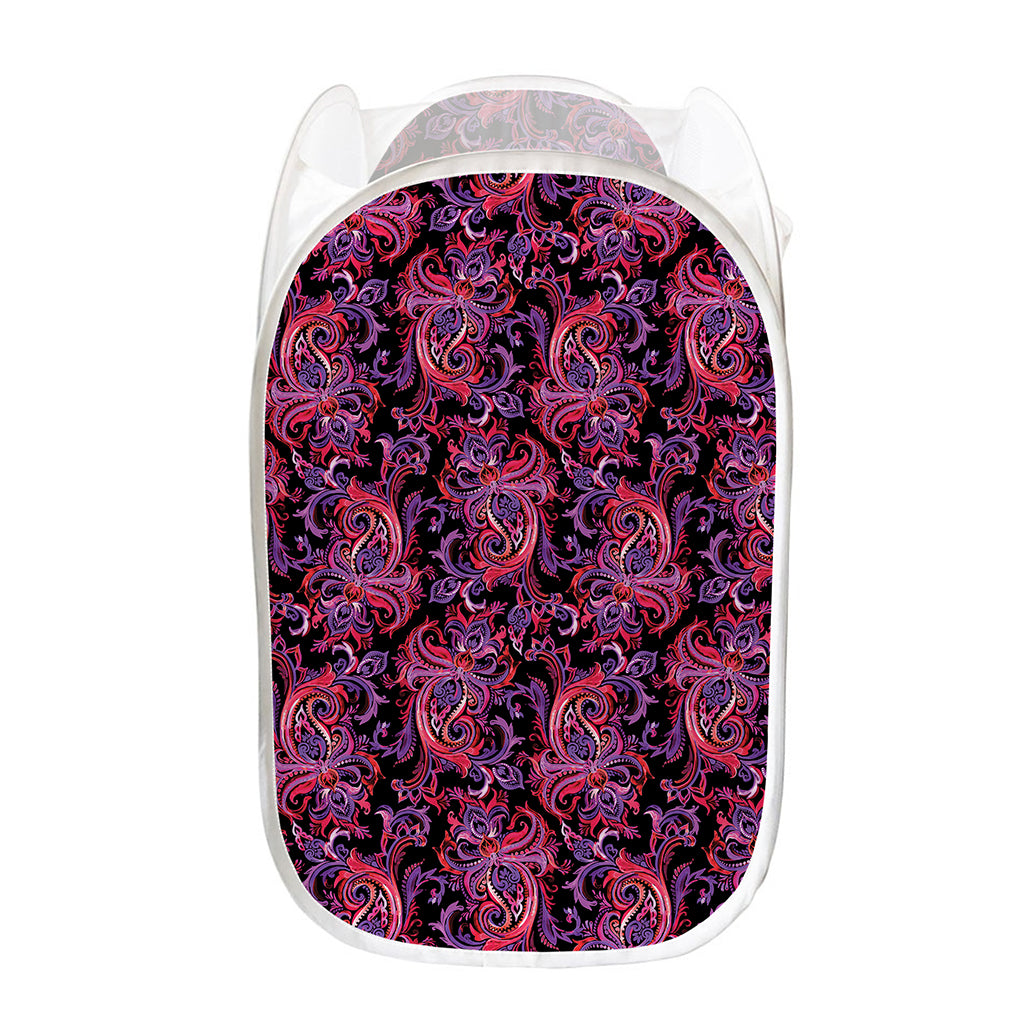 Purple Paisley Pattern Print Mesh Laundry Hamper
