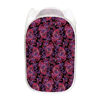 Purple Paisley Pattern Print Mesh Laundry Hamper